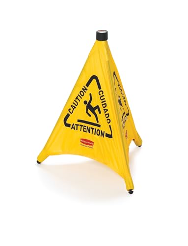 Rubbermaid Commercial Products Multilingual "Wet Floor" Pop-Up Floor Cone 20-Inch Yellow Warning Sign for Grocery Stores/Office/Restaurant/Malls - image 1