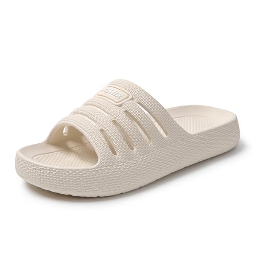 JOMIX Claquettes Femme Tongs en Caoutchouc EVA Sandales Femme Chaussons d'été pour Douche Piscine Plage (Beige, 38)