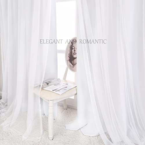 Image of Winter White Curtains Double Layered Solid and Sheer Window Treatment Panels Pair with Grommet Top for Living Room Patio Door, 52 x 96 inches, Winter White, 2 PCs