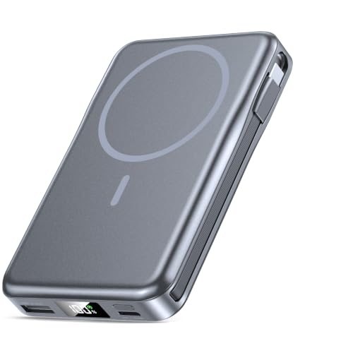Image of Magnetic Portable Charger 10000mAh, 20W Power Bank with Built in Cable