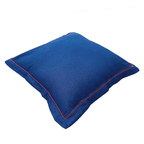 Image of Swayam Set of 2 Solid Cotton Blue Cushion Cover | 16 x 16 Inch | Soft Breathable Fabric with Hidden Zipper | Decorative & Stylish Cushion Covers for Sofa, Living Room, Bedroom & Couch