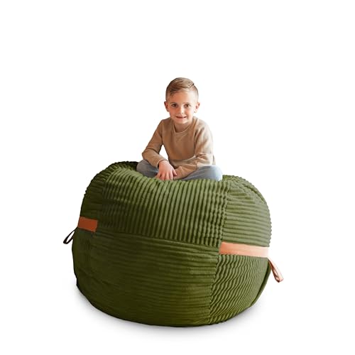 Image of Big Joe Fuf 4Ft Foam Bean Bag Chair with Removable Cover for Kids, Teens, Moss Green, Corded Plush, 4 Foot Large Reading and Gaming Seat