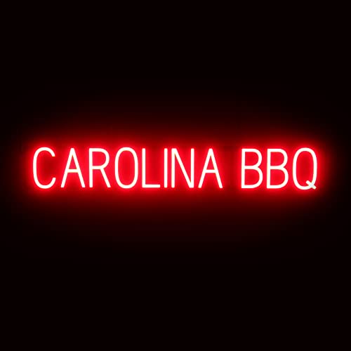 Image of SpellBrite LED Neon CAROLINA BBQ Sign for Business - Red, 43 inch x 6 inch | Ultra-Bright Click-Together Signage for Restaurants, with Visibility from 500 Feet - 8 Animations, 6 Brightness Levels