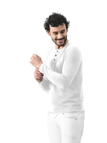Image of Men's Long Sleeve Henley T-Shirt with Button Placket | Soft & Comfortable Casual Wear