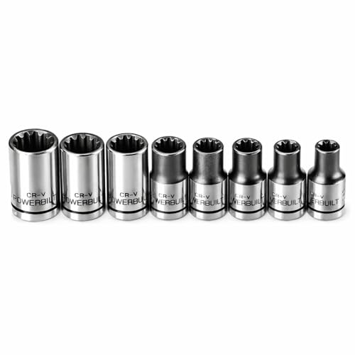 Powerbuilt 8-Piece 1/4-Inch Drive Universal Spline Socket Set with Dual Finish Fits SAE Metric Hex 6-Point 12-Point E-Torx Spline and Square Fasteners - 642053