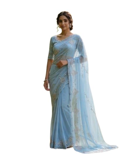 Fendi Fabric Designer Saree with Heavy Beads & Machine Work | Elegant Marrige Wear Saree for Women | Soft Lightweight Ethnic Wear-image-48