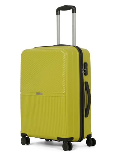 Image of Teakwood Meduim Size 8 Wheels Trolley Bag, Hard Cabin with Zipper Closure, Adjustable Push Button & Cross Side Strap, Number Lock System 360 Degree (Medium, Lime Green)
