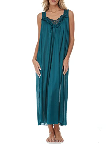 Ezi Satin Nightgowns for Women - Soft & Breathable Knee-Length Night Gowns - Adult Womens Nightgown M - Plus Size,M,Emerald Green
