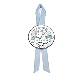 Plateado Medalla de Cuna Ángel con corazón de Pedro Durán azul