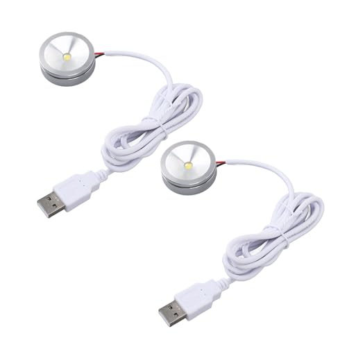 OPPWONG Small Led Light, 2pcs USB Plug 5V 1W Mini Spotlight USB Mobile Small Round Light with 4.2ft Cable for Display Cabinets, Jewelry Cabinets, Cupboards (Warm Light)