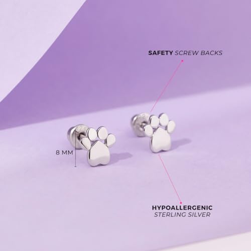 925 Sterling Silver Polished Dog Paw Screw Back Earrings - Sweet Dog Shaped For Little Girls & Teens4
