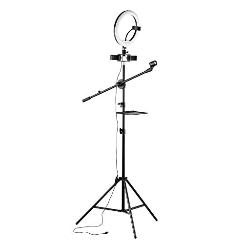 Andoer Kit de luz de anel de vídeo de 25 cm, 3 cores, 10 níveis, regulável, 3200-5600 K, com cabeça