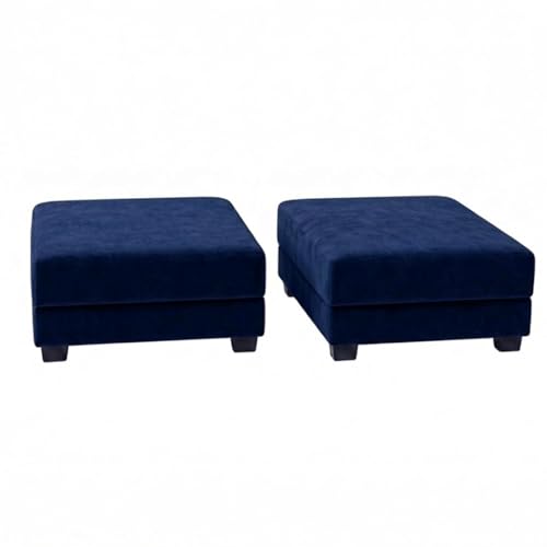 Image of SOCOZI Trevano 5 Seater L Shape Sofa Set with 2 Movable Ottomans | Flexible Layout| Soft Velvet Suede Fabric|Modern Sofa | Plush Comfort Cushions for Living Room (Cream-Dark Blue)