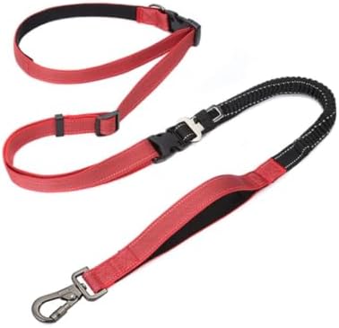 Bothyi Reflective Leash Multi Function Dog No Hands Traffic Two Dog with Shock Absorbing Bungee Adjustable Nylon with and Waist Belt Loop, Red, Width 2cm, Length 145-240cm