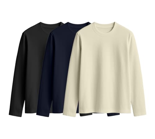 Image of JUNEBERRY Cotton Round Neck Regular Fit Plain Solid Full Sleeve T-Shirt Combo for Women (Pack of 3) (Available Colors: Black, White, Navy, Green,Swanwhite & Cork)