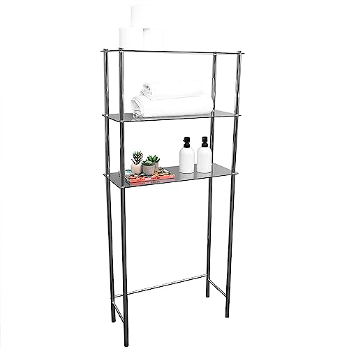 Home Basics 3 Tier Shelf Over The Toilet Space Saver With Tempered Glass Shelves For Bathroom Storage And Organization, Chrome #TOP2