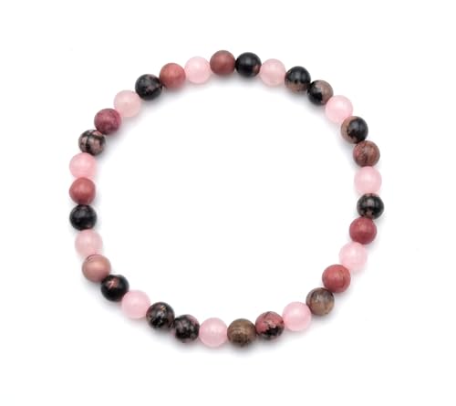 Bracelet Contre les Crises d'Angoisse Quartz rose et Rhodonite en Pierres Naturelles Taille 13 à 22 cm selon poignet | Enfant - Adulte | Perles rondes 6 mm | Création Artisanale Française (15-16 cm)