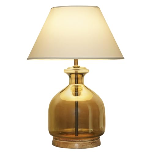 Image of Alper Smoke Luster Glass Table Lamp with Maroon Cotton Shade | Modern Designer Bedside & Living Room Decorative Table Light (Bulb Included)