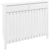 HOMCOM Radiator Cover with Drawers, Vertical Slatted Grill, Modern MDF Wood Cabinet Shelf Heating Cover for Living Room, Bedroom, Hallway, Large, 119 x 19 x 93cm, White