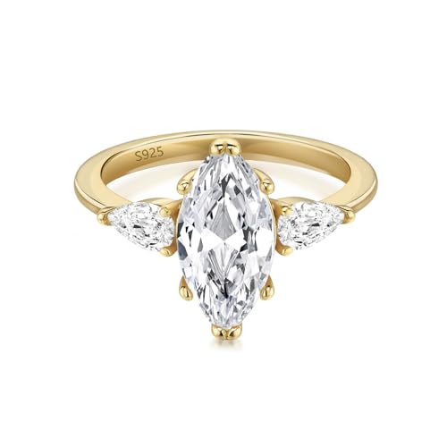 VISDIV 2CT Engagement Ring for Women Marquise Cut 925 Sterling Silver AAAAA Cubic Zirconia CZ Wedding Band Promise Ring For Women Solitaire Simulated Diamond Silver/Gold Size 5-10 (Gold, 5)