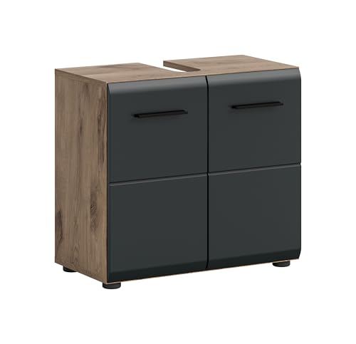 xonox.home – Waschbeckenunterschrank Ice 60x54x30 cm in Korpus Nox Oak Nachbildung und Front...