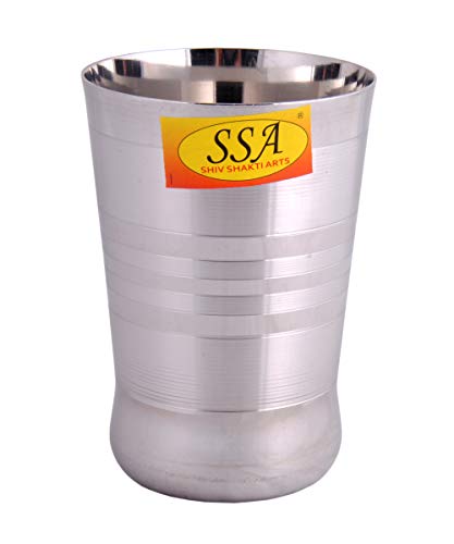 SHIV SHAKTI ARTS Curved Base Stainless Steel Silver Touch Design Glass, 300 ML Set of 1, Water Milk Tea Lassi Glass, Tumbler