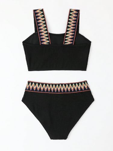 Image of OYOANGLE Girl's 2 Piece Boho Printed Beach Sports Bikini Swimsuits Textured Bathing Suits Swimwear