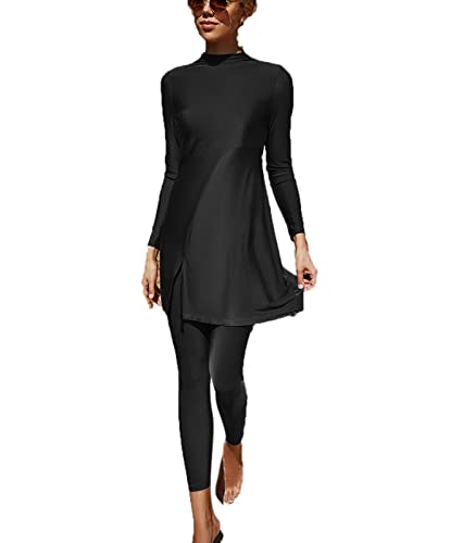 Deux pièces à Manches Longues Maillots de Bain Noir Maillot de Bain Musulman Modeste Couverture complète Burkini Ensemble de Maillot de Bain Islamique Cover