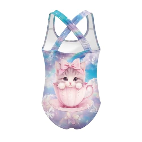 Image of WELLFLYHOM Girls Swimsuit 5-14 Cross Back Swimwear Full Coverage One Piece Bathing Suit Sleeveless Beachwear