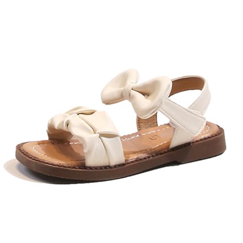Little Toddler Girls White Sandals Cute Bowknot Open Toe Summer Flats Sandals With Rubber Sole for Wedding Party