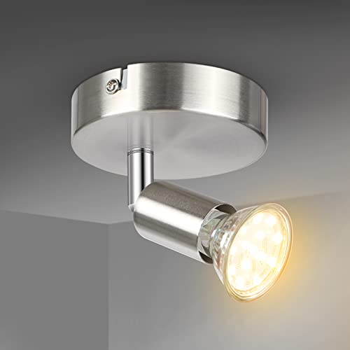 Defurhome Schwenkbare Deckenleuchte LED,1-Flammiger Wandspot schwenkbar inkl. 1 x 4W GU10 LED Leuchtmittel, 400LM, Warmweiß,Decken- & LED Wandleuchte(Mattes Nickel)