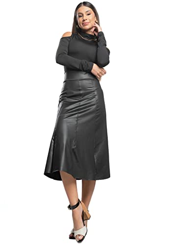 Saia Midi Feminina Cintura Alta Godê Rodada Cirrê Mvb Modas