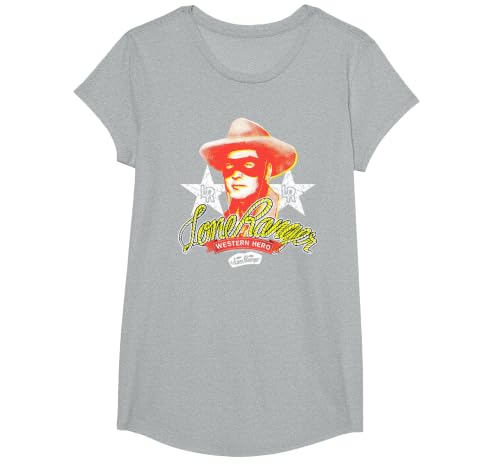 The Lone Ranger Vintage Western Hero Portrait T-Shirt, Girls, Heather Grey, Large