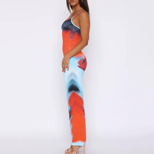 Image of Womens Summer Casual Floral Dresses Spaghetti Strap Bodycon Maxi Beach Dress Elegant Evening Party Long Dresses