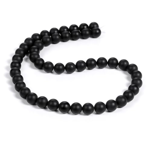 Image of BEADNOVA Black Matte Onyx Beads Natural Crystal Beads Stone Gemstone Round Loose Energy Healing with Crystal Stretch Cord for Jewelry Making (8mm, 45-48pcs)