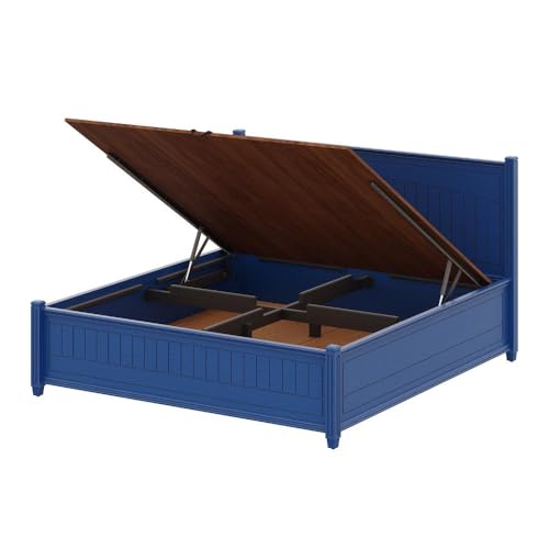 Image of Wakefit Wood Nilaka King Hydraulic Brown Storage Bed,Blue