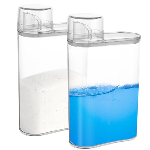 2 Stück Waschmittelspender Waschmittel Flüssig Behälter, 1300ml Luftdichter Waschmittelspender mit Messbecher, Flüssigwaschmittelbehälter, Waschmittel Aufbewahrung waschmittelspender FlüSsig Behälter