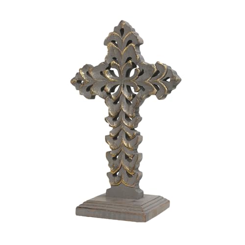 Cruz de madera floral calada EDZZEL con base estable de mesa 2