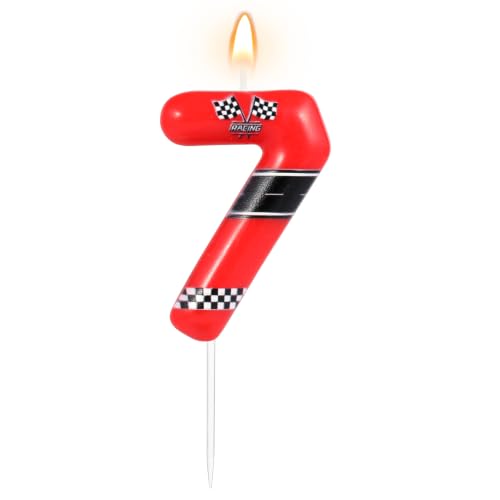 AKURIEEY Red Racing Car Birthday Number 7 Candle Cake Party Decorations