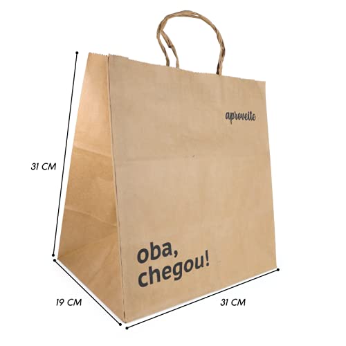 Sacola Kraft c/Alça (31 x 19 x 31 cm) Oba Chegou - 100 unidades