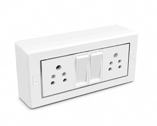 Double Socket Wall Plate with 2 Gang Switch, White | 5-Pin Sockets, Modular Design, Surface Mount Box, Electrical Fitting, White Finish-image-25