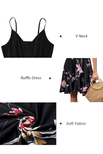 Image of ULTRANICE Womens Summer Dresses Floral V Neck Ruffled Hem Spaghetti Spring Casual Beach Outfits Flowy Wrap Sun Dress