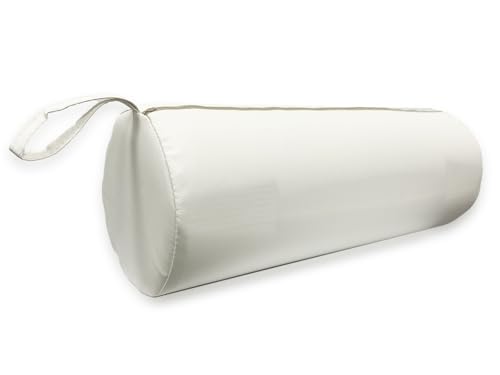 QUIRUMED Cojín Rodillo, 55 x 20 cm, color Blanco, Polipiel, Ergonómico, Relleno de espuma, para Yoga, para Fitness, para Masaje