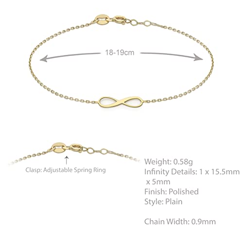 CARISSIMA Women's 9 ct Yellow Gold 15.5 x 4.8 mm Infinity Adjustable Bracelet of Length 18 cm/7 Inch - 19 cm/7.5 Inch4