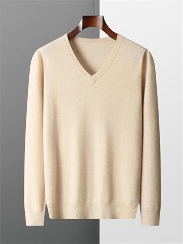 Men's Merino Wool Pullover Knitted V-Neck Solid Color Soft Warm Casual Sweater4
