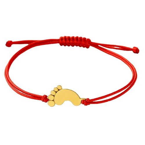 Pulsera roja de oro 585 de 14 quilates, 16 – 20 cm, banda para mujer con pies de bebé, pulseras trenzadas de la amistad, 16 centimeters, Oro amarillo Oro amarillo Oro 585