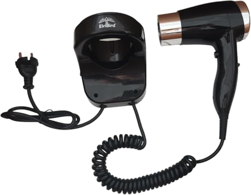 ElriBird - Secador de pelo de pared para hotel, 1600 vatios, Premium, color negro