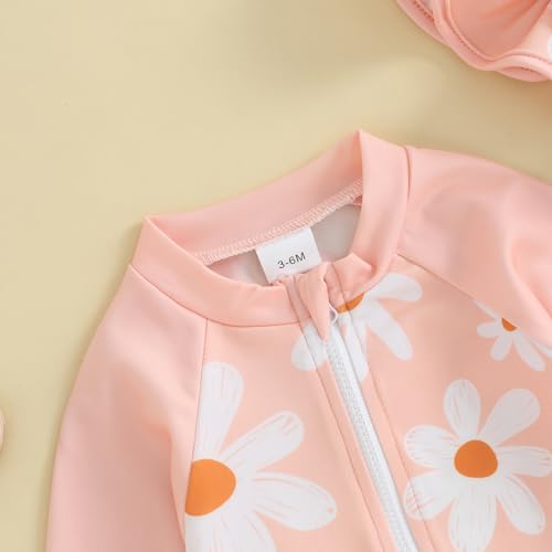 Newbgclo Infant Toddler Baby Girl One-Piece Swimsuit Floral Print Zipper Bathing Suit Ruffled Long Sleeve Rash Guard Swimwear3