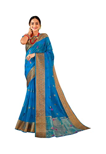Sari traditionnel semi-cousu de qualité supérieure bleu ciel 8903