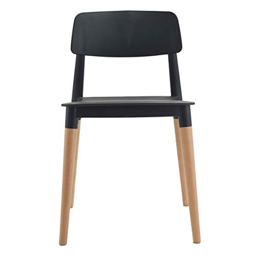 Image of Finch Fox Bella Molded ABS Plastic with Wood & American Mid-Century Styling Armless Side Dining Chairs for Home, Cafe, Restaurents, Living Room Chair in Black Color (Set of 4)